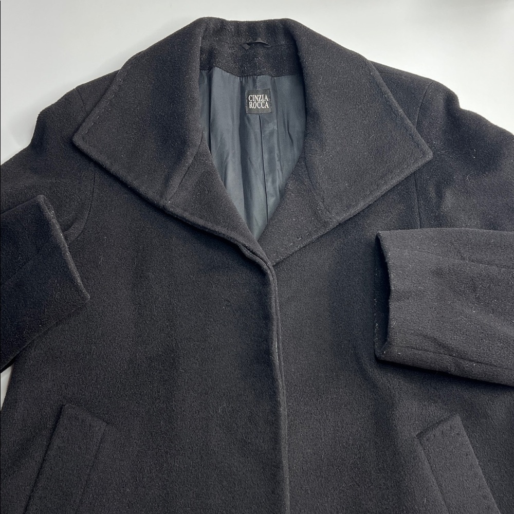 Cinzia Rocca Classic virgin wool Black Pea Coat career quality mature timeless S - Picture 2 of 12